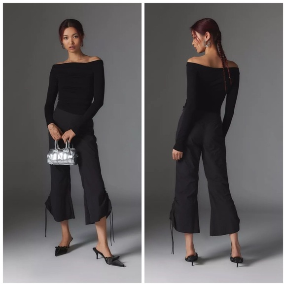 NWT Silence + Noise Hayley Black Nylon Cropped Kick-Flare Pant Sz 8 - Picture 2 of 12